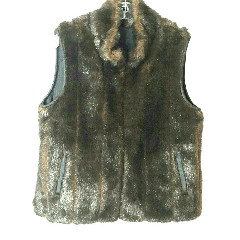 Giacca Women's Reversible Faux Mink Penny‎ Lane Fur Vest Jacket Brown Zip Up  M